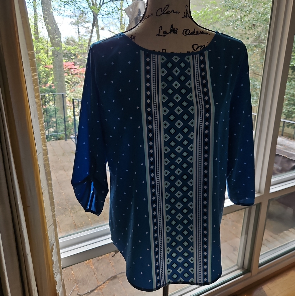 croft & barrow Navy Geometric-Print 3/4 Sleeve Blouse